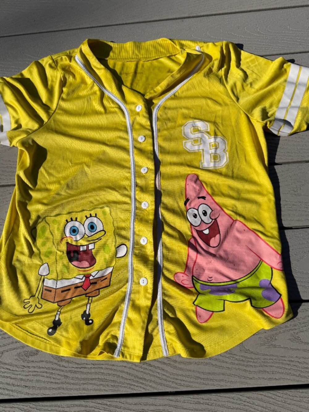 SpongeBob Patrick Short Sleeve Yellow Button-Up Baseball Jersey! Adults 1x
